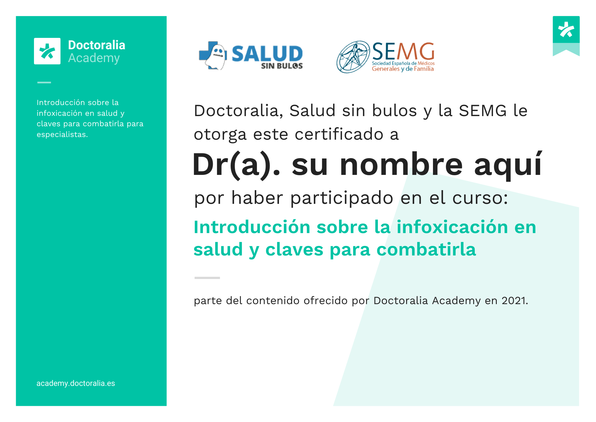Participation certificate Salud sin Bulos